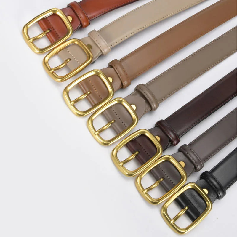 Women's Cowhide Leather Skinny Waist Belt Business Style Alloy for Buckle for Jeans & Dress