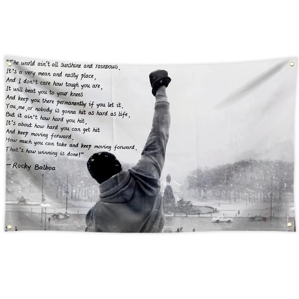 Rocky Balboa Sunshine and Rainbows Quote Motivational Inspirational Flag 3x5Ft with Brightly Brass Grommets Outside Decor