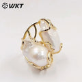 WT-MPR052 Wholesale Newest Gorgeous Women White Pearl Ring Natural Baroque Pearl Wedding Ring Lady Anneversary Ring