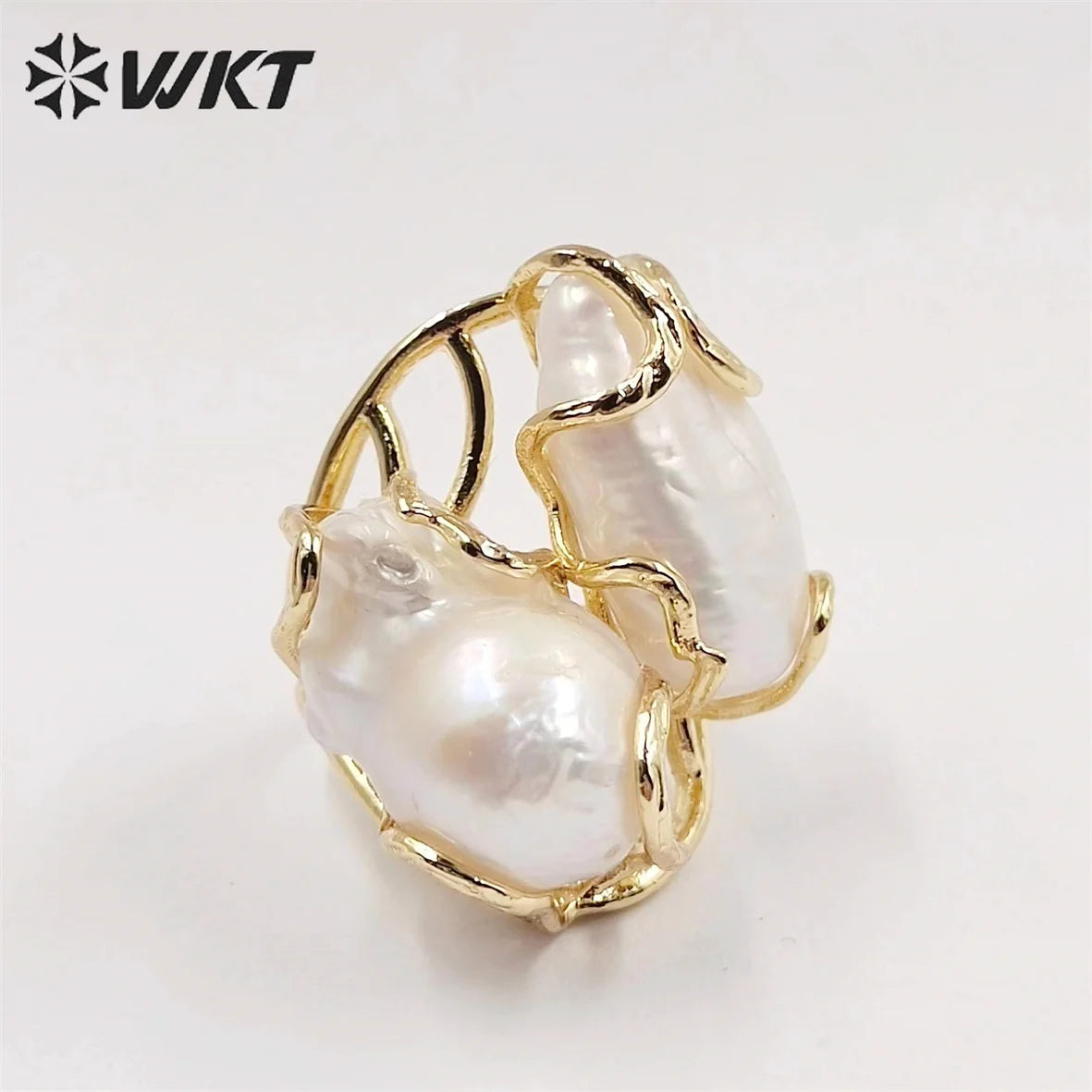 WT-MPR052 Wholesale Newest Gorgeous Women White Pearl Ring Natural Baroque Pearl Wedding Ring Lady Anneversary Ring