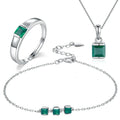 925 SILVER Rectangle Green Onyx Jewelry Set Pendant Necklace Chain Bracelet Adjustable Open Ring Unisex Minimalist Jewellery