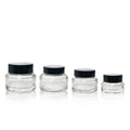 Empty OEM Cosmetic Containers Cream Jar Round Glass 10g 20g 30g 50g With Black Cap Lip Cosmetic Packaging Plastic Transparent