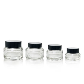 Empty OEM Cosmetic Containers Cream Jar Round Glass 10g 20g 30g 50g With Black Cap Lip Cosmetic Packaging Plastic Transparent