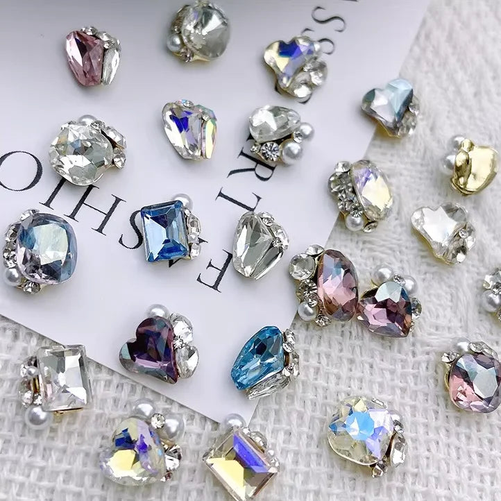 Luxury Shiny Crystal Pearl Pile Drill K9 AB Nail Gem Rhinestone Jewelry Butterfly Love Heart Square Nail Rhinestones Charms