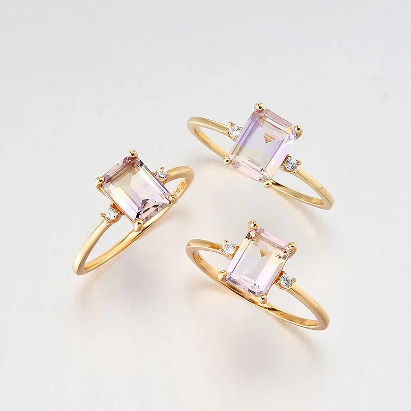 Vintage Gemstone Rings Natural Ametrine Ring for Women Square Amethyst 925 Sterling Silver Gold Plated Fine Jewelry