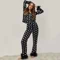 Summer Fashion Woven Ice Silk ODM Pajamas Black Feather Pants Two Piece Set Women's Homewear with Fur Smooth
