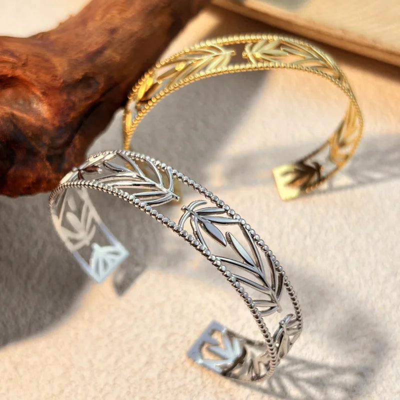 DAIHE 18k Gold Plated Retro Style Stainless Steel Bracelet Waterproof Party Jewelry Bangles for Women