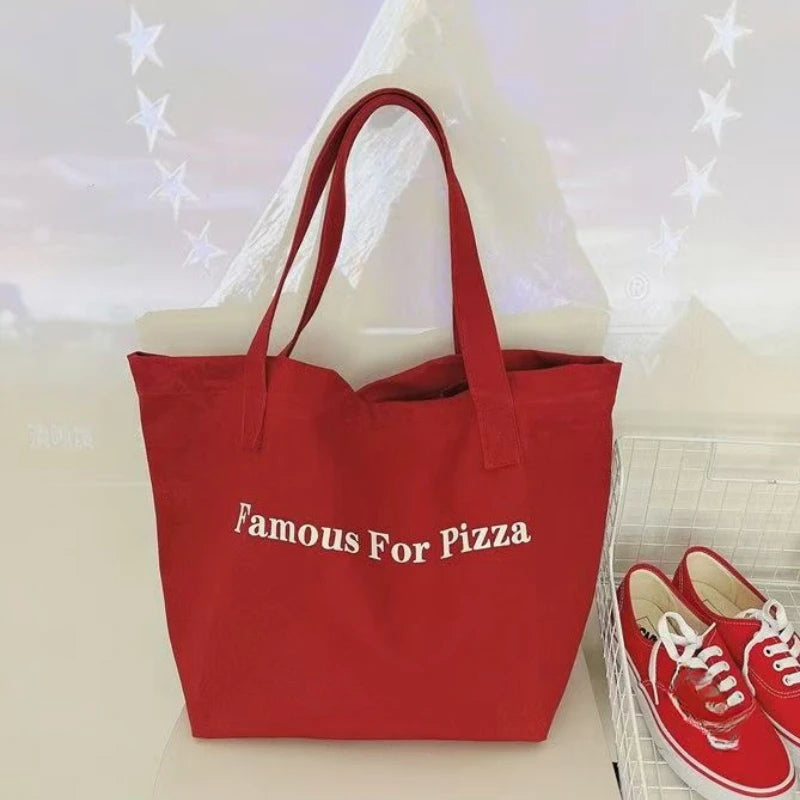 Casual Letter Print Women Canvas Shoulder Bags Large Capacity Portable Student Girls Tote Travel Light Simple Female Handbags