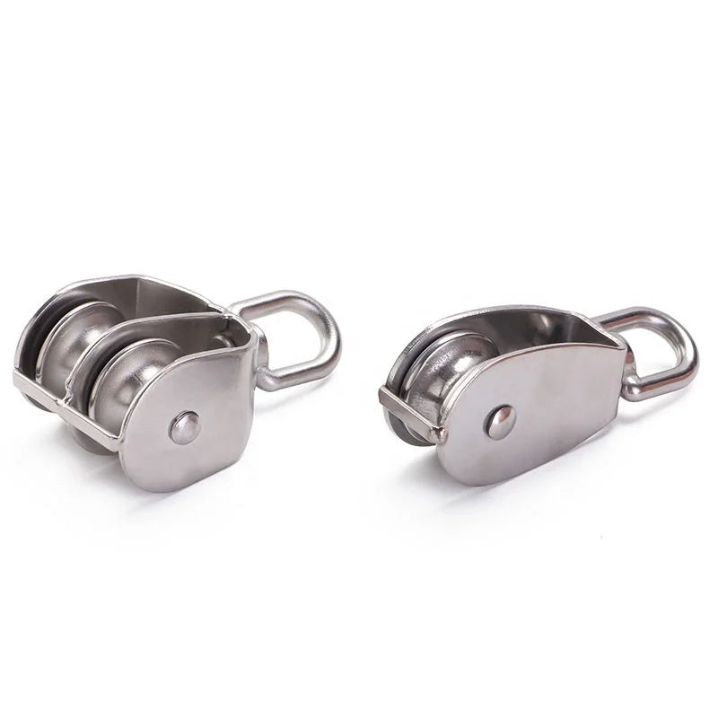 SS304 Double Snatch Block Single Sheave Swivel Fixed Pulley Rigging Block Polished Stainless Steel Carton MegaBDM