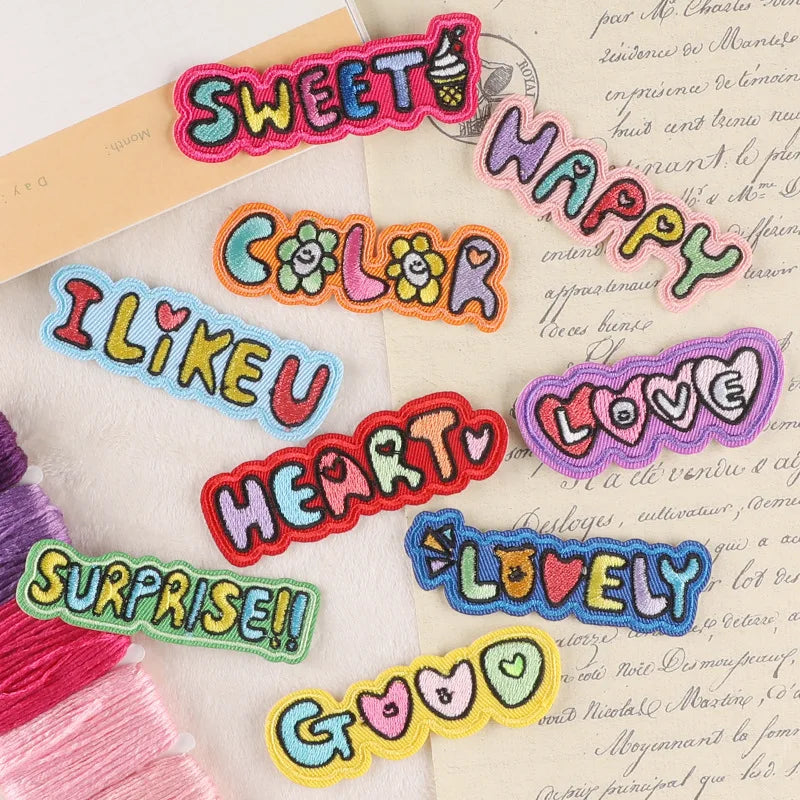 Cartoon Twill Fabric Iron on Embroidered Word logo Patches Custom Embroidery for Garments Clothes