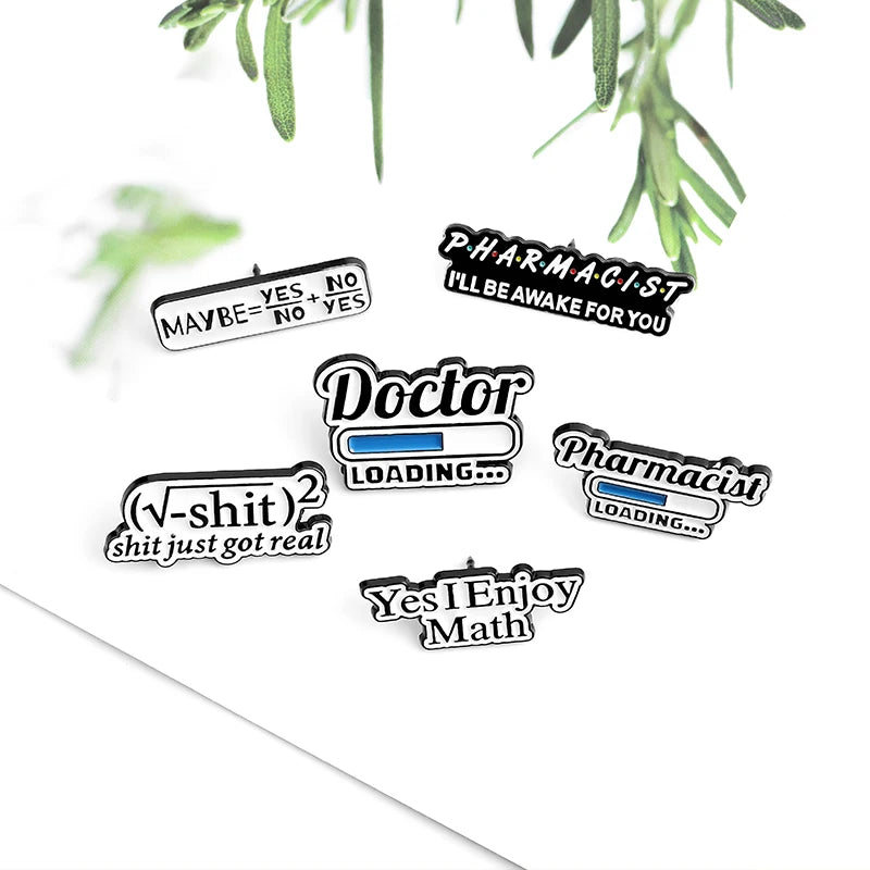 17 Styles Love Math Metal Enamel Pins Custom Chemistry Pharmacy Equation Doctor Quotes Bag Cloth for Lettering