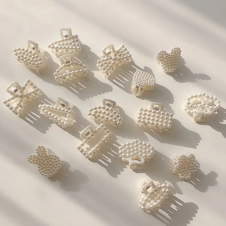 Instock Customized Slip Plastic Hair Grip Accessories Clamps Beads Hair Claw Clips Mini Small Pearl