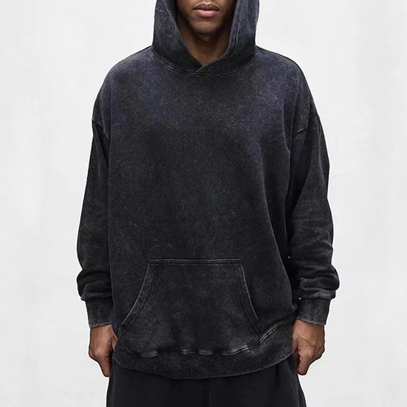 Wholesale Custom DTG Puff Print 60% Cotton 40 % Polyester 400g Heavy Weight  Pullover Washed Vintage Hoodie for Men