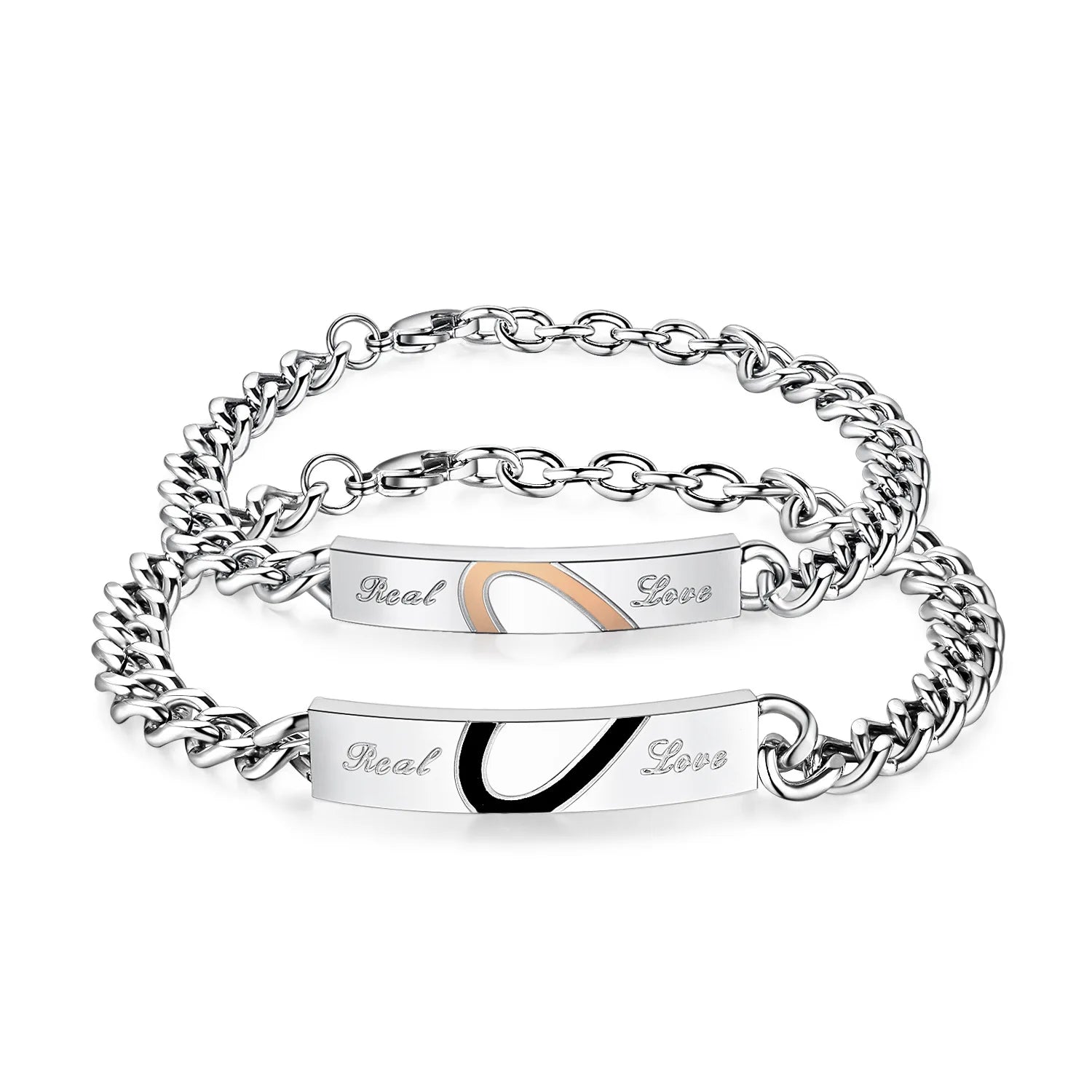 New Stainless Steel Love Couple Bracelet Black Rose Gold Peach Heart Bracelet Puzzle Heart Couple Bracelet for Valentine's Gift