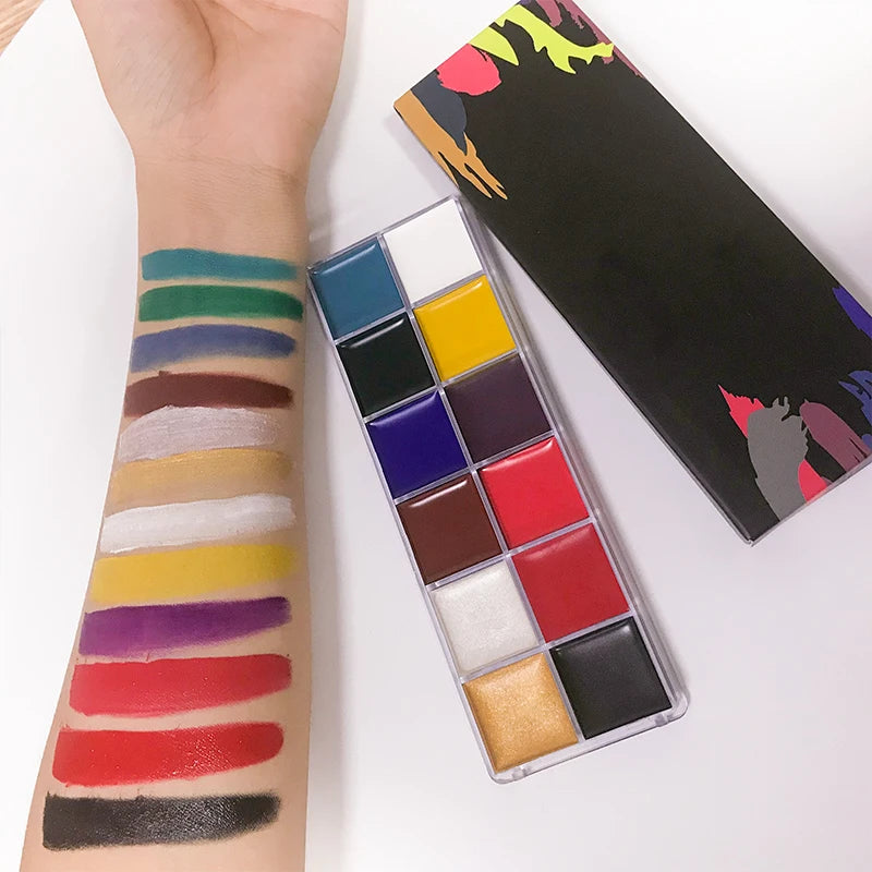 Face Paint 12 Color Body Paint Palette Non-Toxic Safe Professional for Makeup Face Painting
