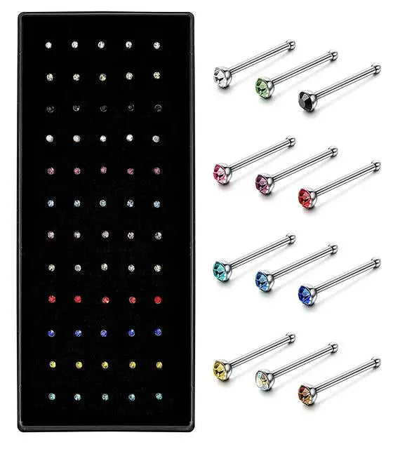 60 Piece/Set Stainless Steel Cute Wedding Fruit Shape Pearl Straight Stud Nose Ring Pack 20G