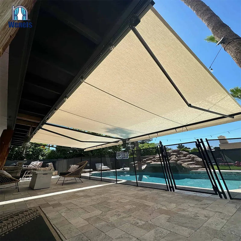 Retractable Awning Motorized Sun Shade Remote Control with Led Lights