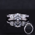 Three-Stone Round  Moissanite Engagement Ring 14 Karat White Gold Moissanite Rings for Women