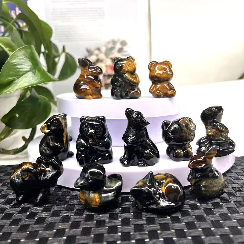 Wholesale Various Tiger Eye Carved Crystal Stone Whale Dog Cat Bear Bunny Frog Mini Crystal Animal Carving for Healing Stones