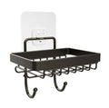 Modern Self Adhesive Wall Mounted No Drilling Stainless Steel Bathroom Shower Soap Dish Holder with Hooks