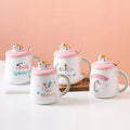 Guaranteed Quality Unique 3D Custom Printing Unicorn Ceramic Coffee Mug With Lid and Spoon Gift for Women Girls White