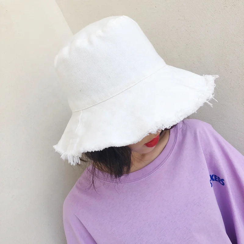 Women's Summer Outdoor Casual Dress Set with Printed Cotton Canvas Bucket Hat Wholesale Cheap Plain White Sun Cap
