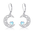 Fine Jewelry 925 Sterling Silver Moonstone Celtic Knot Moon Lever Back Dangle Drop Earrings for Women