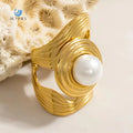 SUMMLY Vintage Wholesale Geometric Pearl 18K Gold Plated Stainless Steel Open Ring Fashion Jewelry Manufacturer