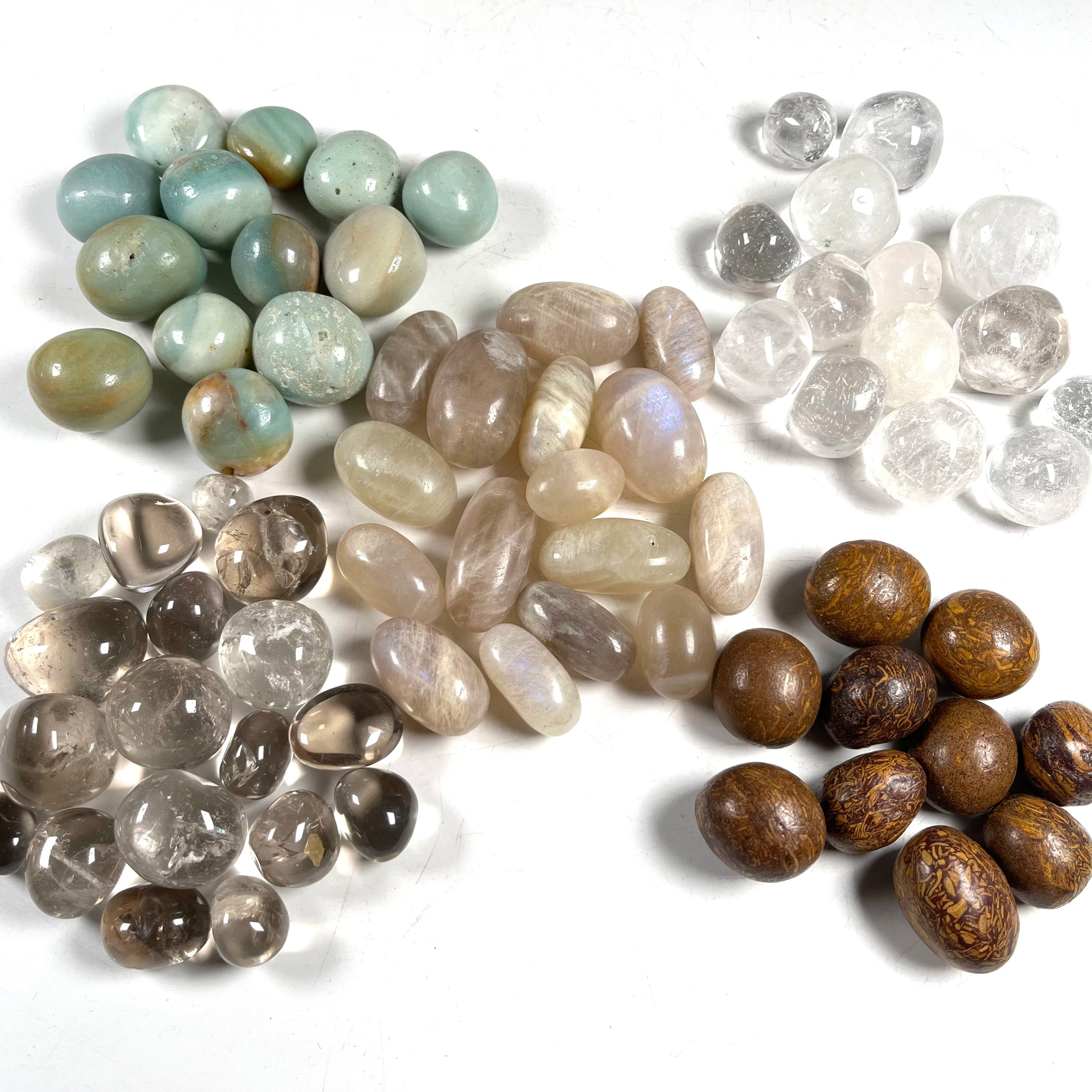 Wholesale Polished Gemstone Smoky Quartz clear Quartz Moonstone Natural Different Material Tumble Stone for Fengshui Decoration