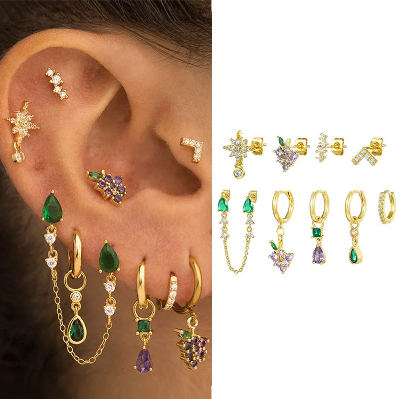ZUOLA Luxurious Jewelry Set S925 Hoop Studs Earring 18K Gold Plated Grape Trendy Design Wholesale Earring Set for Women MegaBDM