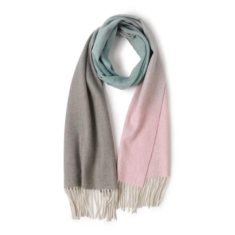 Runyang Winter and Autumn Double Colored 100% Cashmere Scarf Factory Wholesale Woven Gradient Luxury Cashmere Mufflers