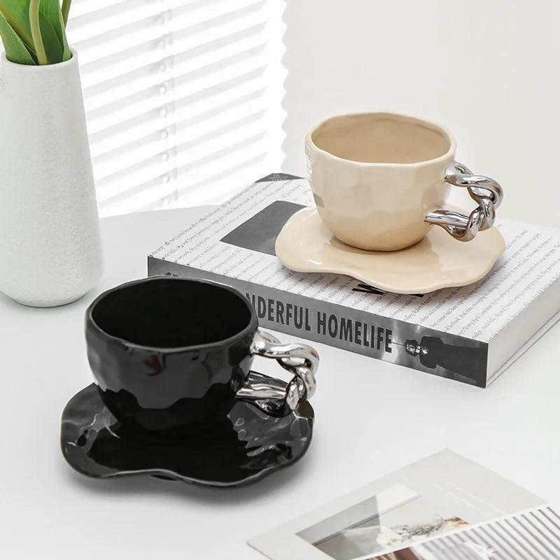 High-value Coffee Cup and Saucer Set Light Luxury Home Afternoon Tea Cup INS Style Mug Gift Ceramic Cup
