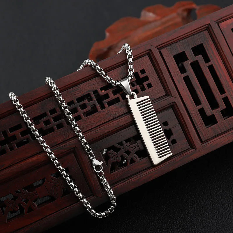2021 Hot Sell Stainless Steel Chain Men's Necklace Punk Style Alloy Jewelry Hair Dryer Comb Scissors Pendant Necklace for Men
