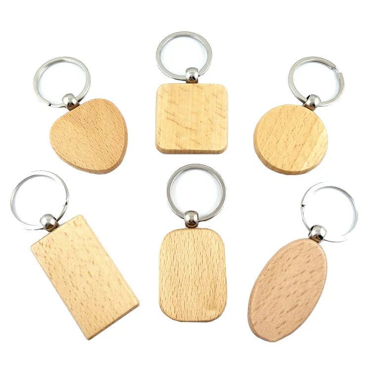 Natural Wooden Key Chain Holder Ring Carving Blank Name Custom LOGO