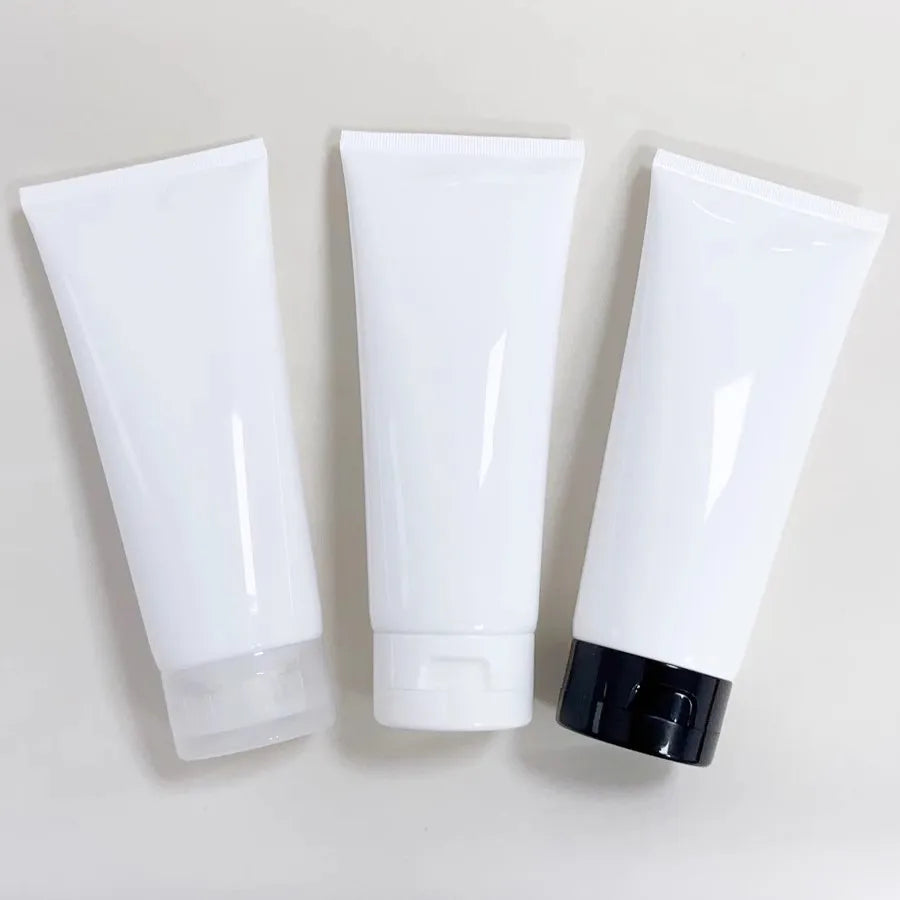 250ml White Flat Cosmetic Plastic Soft Tube Empty PE Facial Cleanser Shampoo Lotion Squeeze Bottle Flip Cap PP Cap Silk Screen
