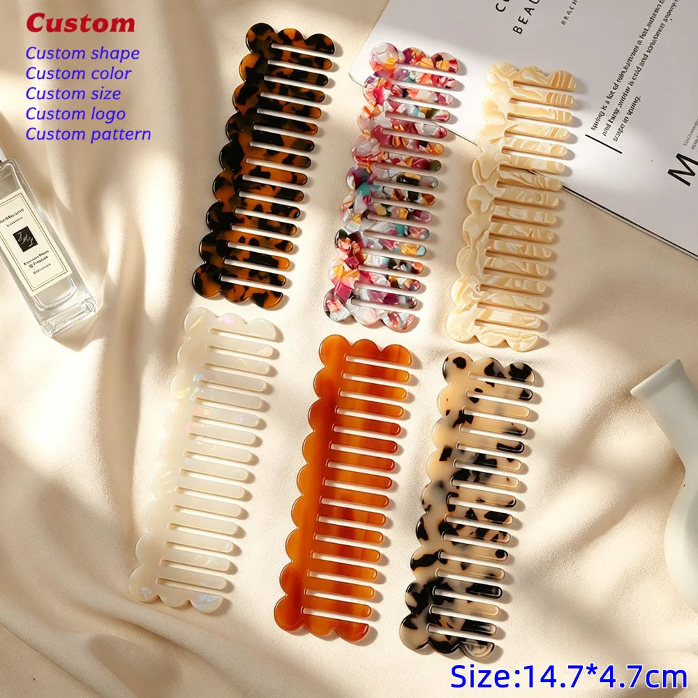 Anti Static Women Acetate Hair Combs Portable Leopard Marble Cushion Wide Tooth Comb Acetic Acid Comb Hair