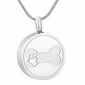 Vintage Silver Plated Stainless Steel Urn Jewelry Etching Paw Print Dog & Cat Cremation Pendant Ashes Holder Necklace
