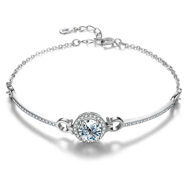 925 Silver Sterling Silver GRA Certified 1ct 6.5mm D Color Moissanite Chain Bracelet