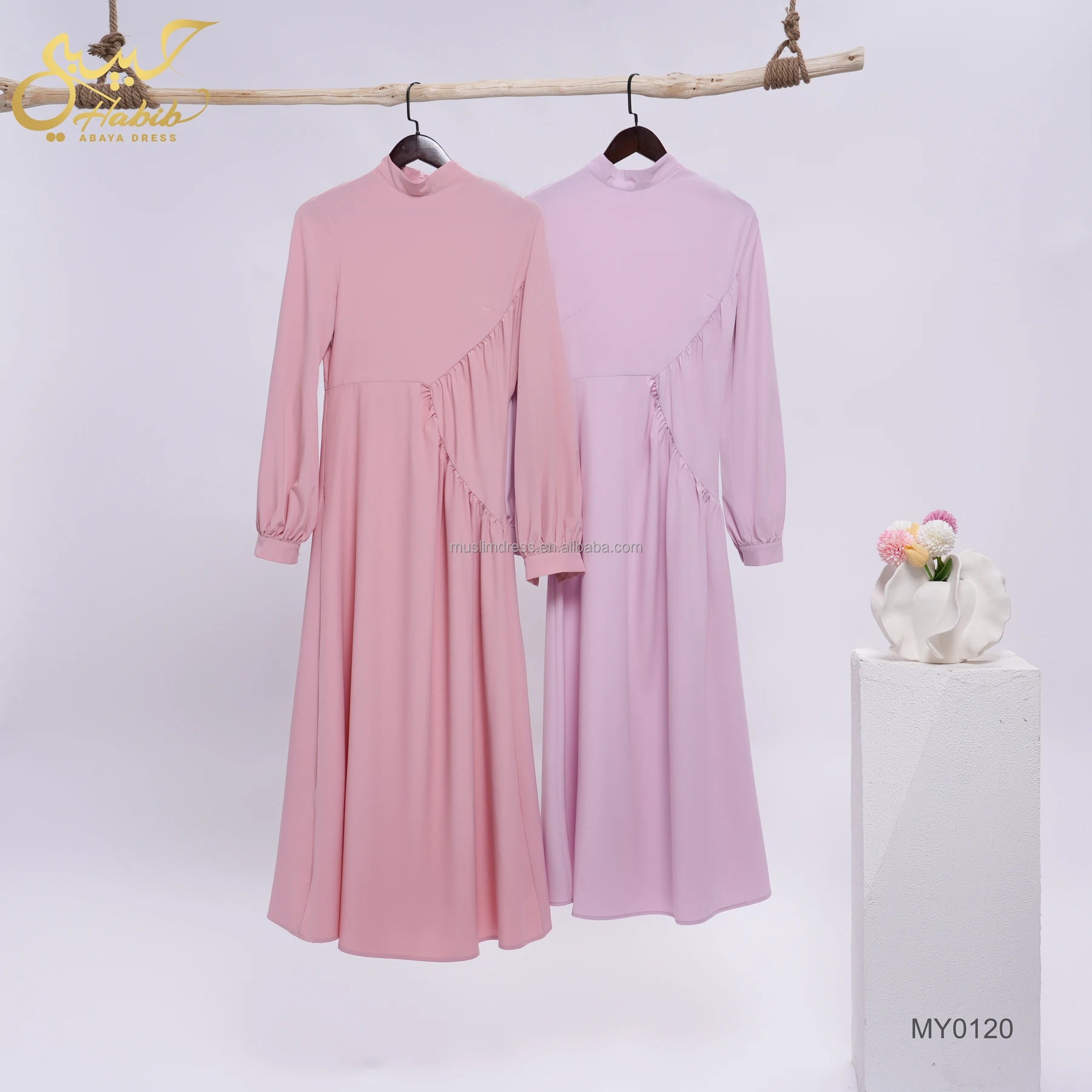 2025 Habib Modest Abaya Women Muslim Dress Islamic Clothing Wholesale Solid Color Muslim Women Abaya Dress