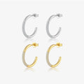 FUAMAY 925 Sterling Silver Large Earrings Simple 15MM 25MM C Shape Pave Hoop Earrings