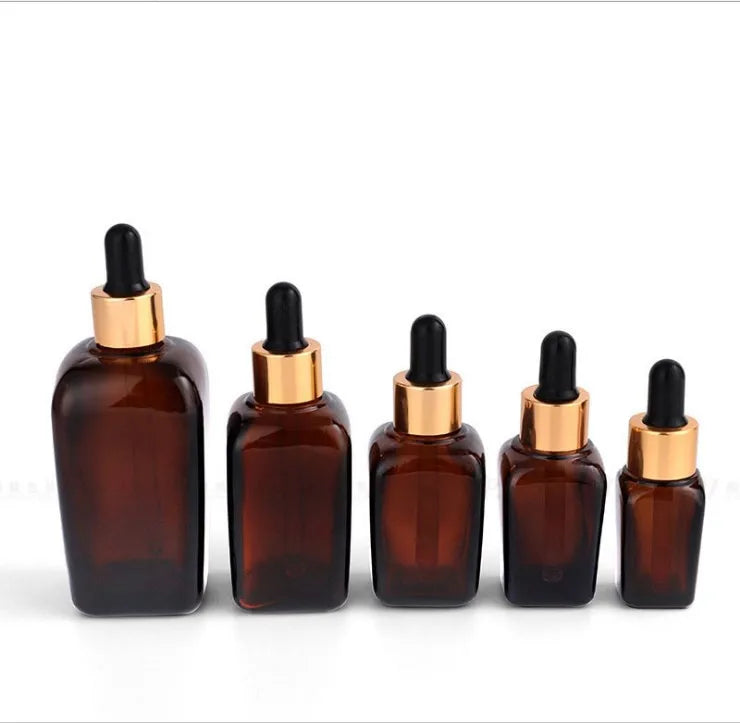 Luxury Empty Square Amber Glass Bottles 10ml 20ml 30ml 50ml & 100ml Essential Oil Dropper for Sale