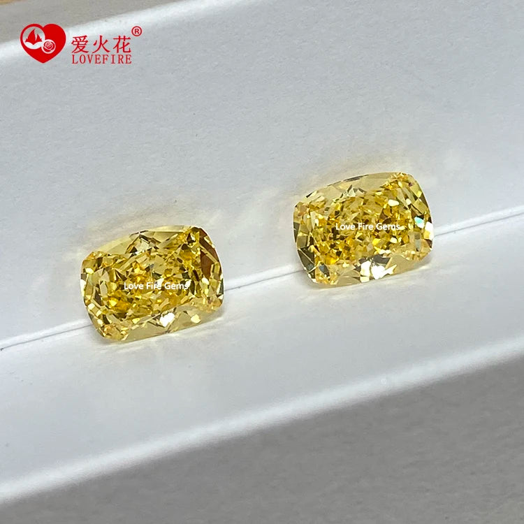 5A+ 4k Long Cushion Crushed Ice Cut Loose Diamond Cz Stone Canary Yellow Color Synthetic Cubic Zirconia Stones