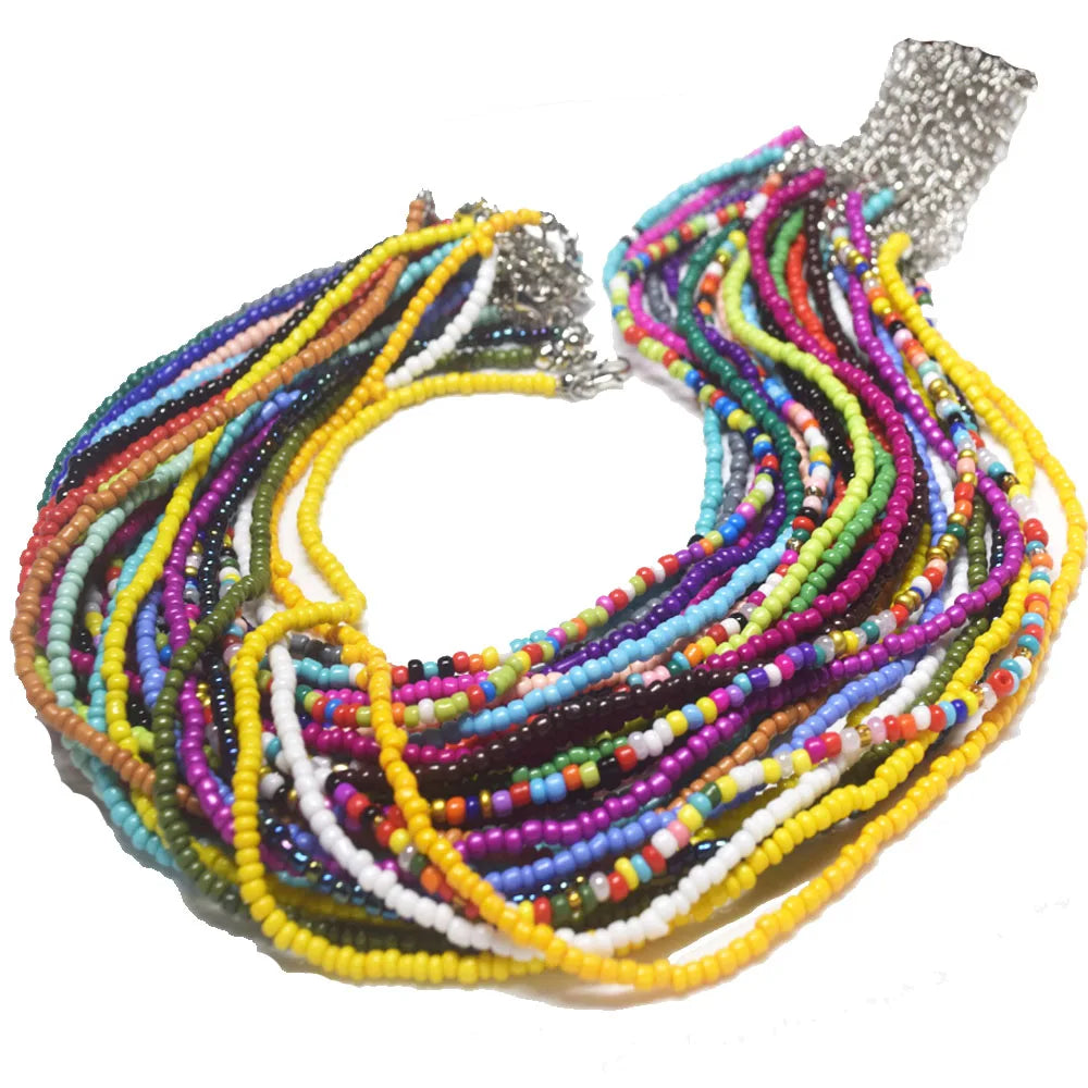 Popular Handmade Summer Hawaii Colorful Boho Shot Glass Bead Choker Necklace Women Friendship Gift Jewelry