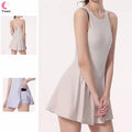 Womens Sleeveless 2-in-1 Athletic Tennis Golf Dress Underneath Workout Active Dresses With Built-in Shorts Pocket Tennis Dress