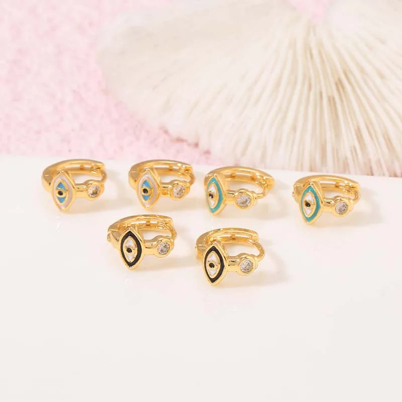 14K Enamel Evil Eye Statement Huggie Hoop Earrings Gold Plated Jewelry