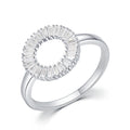 Delicate Iced Out 925 Sterling Silver Hollow Round Shape Baguette Cubic Zirconia Diamond Ring for Women Girls