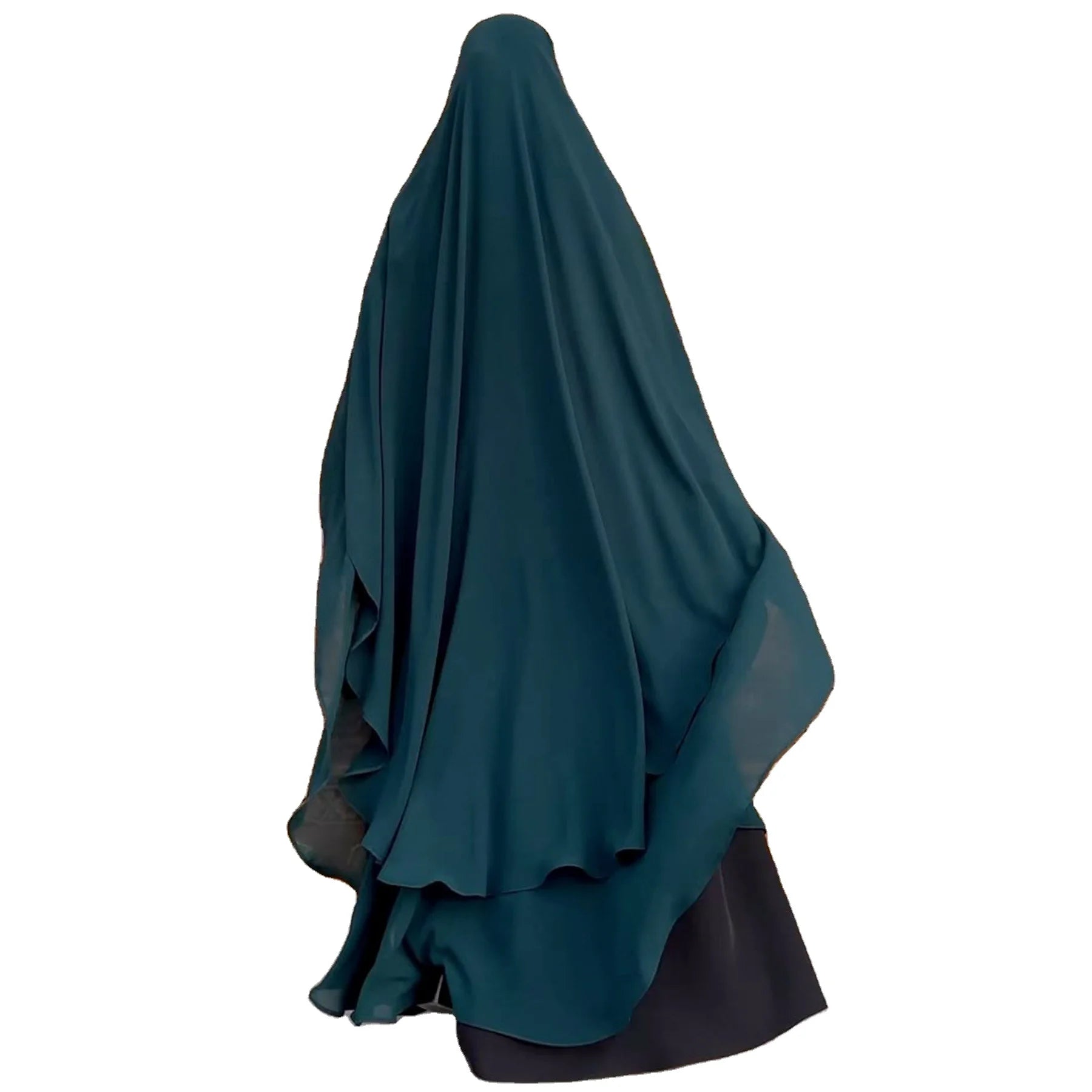New Eid Ramadan Two-Layer Maxi Chiffon Khimar Breathable Polyester Hijab for Muslim Women Long Prayer Islamic Shawl Niqab