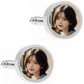Wholesale Big Photo Cufflink Set Locket Silver Plated Custom Logo Man Button Picture Holder Cufflink Display for French Shirt