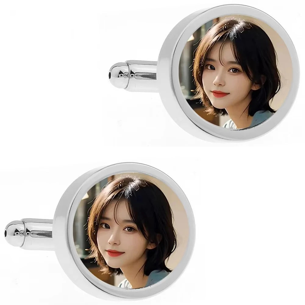Wholesale Big Photo Cufflink Set Locket Silver Plated Custom Logo Man Button Picture Holder Cufflink Display for French Shirt