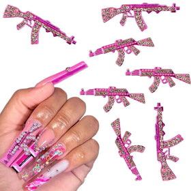 Luxury Pink Gun Nail Charms Crystal Manicure 3D Jewelry Nail Art Decorate Nail Rhinestones Salon